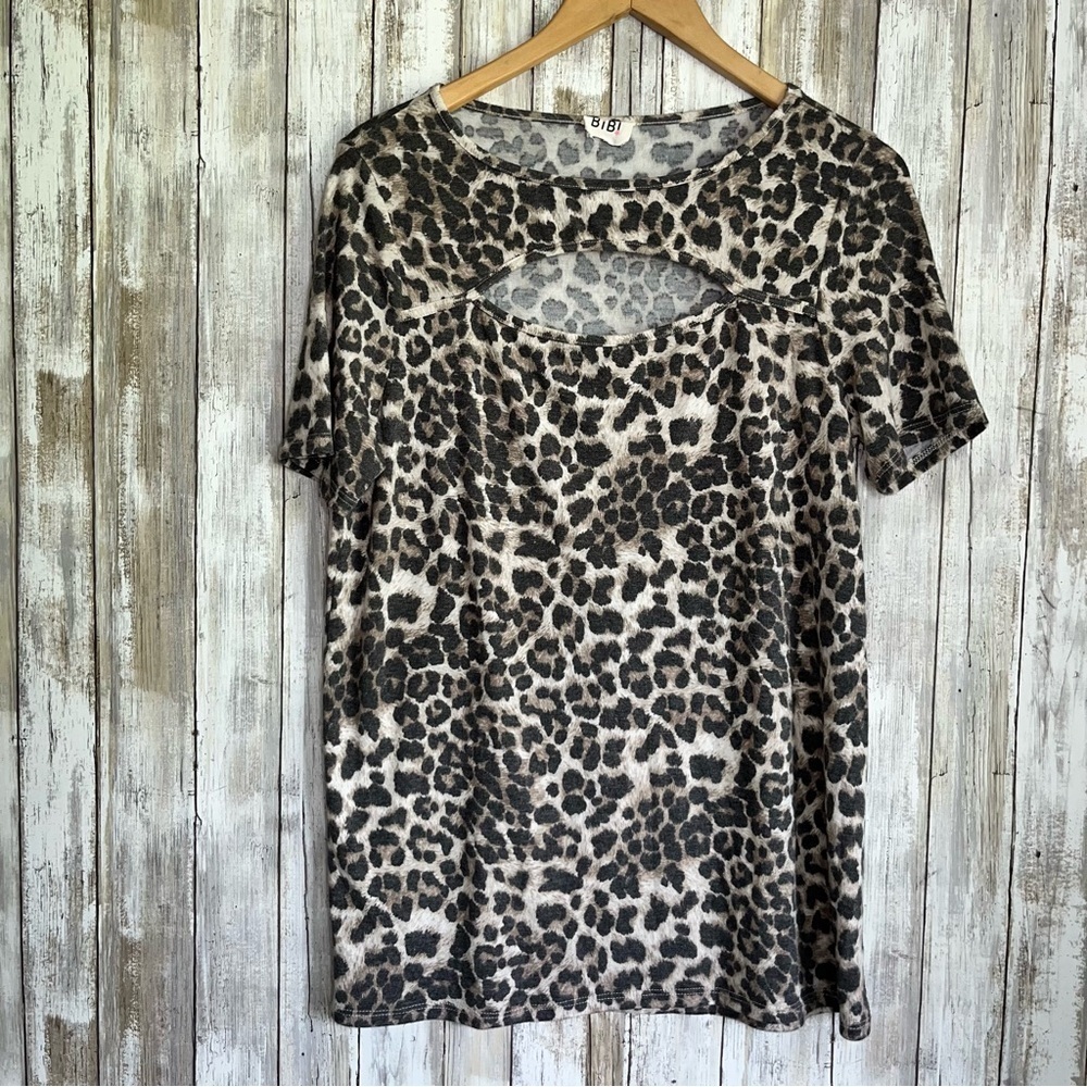 Bibi Leopard Split Neck Blouse